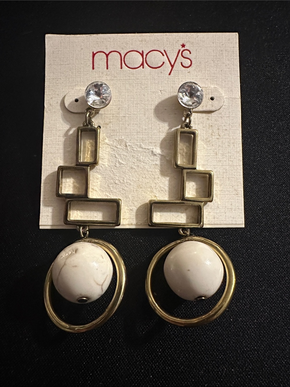 Macy's Gold-Tone Drop Earrings with White Bead and Crystal Studs
#60